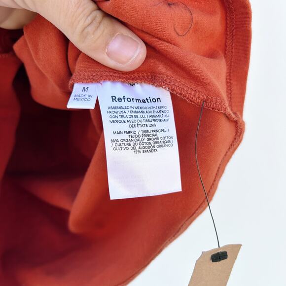 New Reformation Lucio Knit Bodycon Long Sleeve Rust Dress Short Medium Orange - Picture 9 of 10